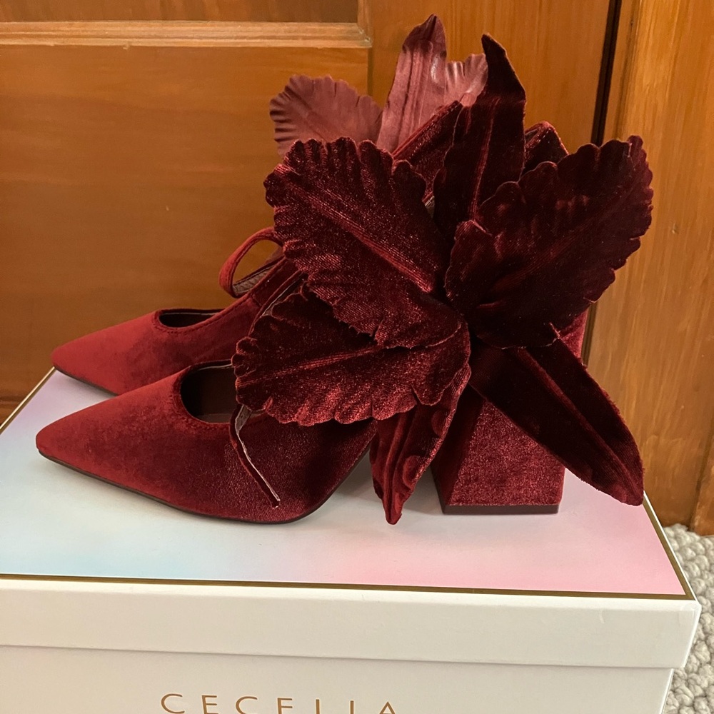 Cecelia New York Mislead maroon velvet block heel Mary Janes